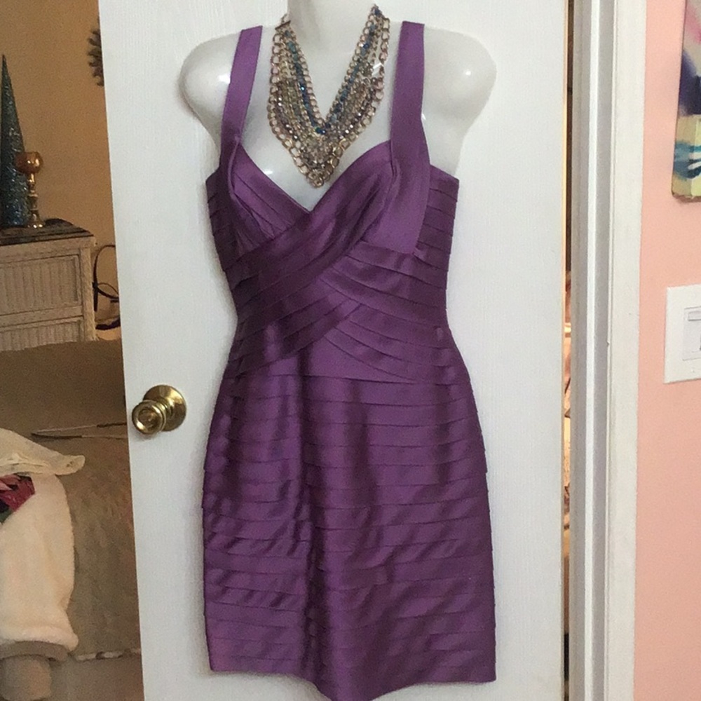 BCBGMAXAZRIA Dress purple 04 NWOT layered look.